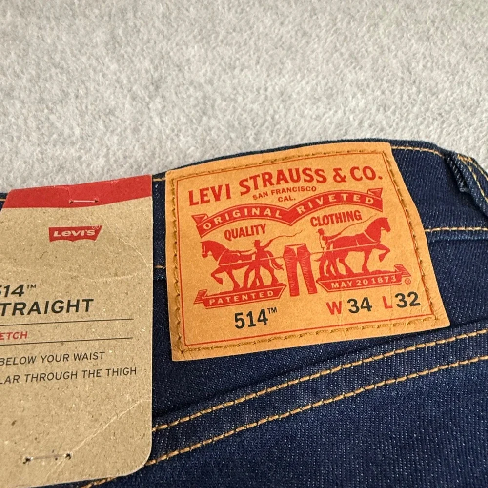 Levi's 514 NEW Straight Fit Jeans Mens 34x32 Dark Wash Indigo Stretch Denim